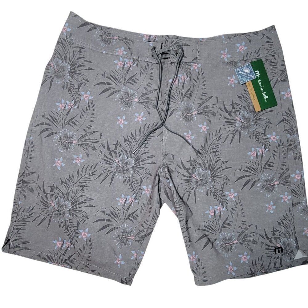 Travis Mathew Gray Floral Men Swim Board Shorts